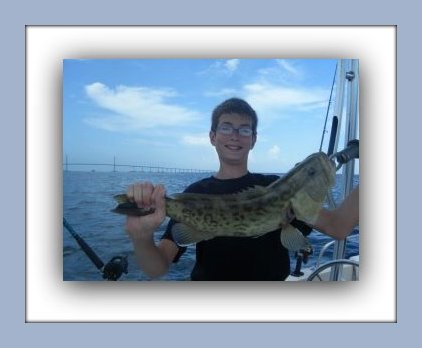 HAPPY ANGLER WITH A GAG GROUPER CAUGHT ON THE FAT CAT WITH CAPT JAY MASTERS IN ST PETE FL.